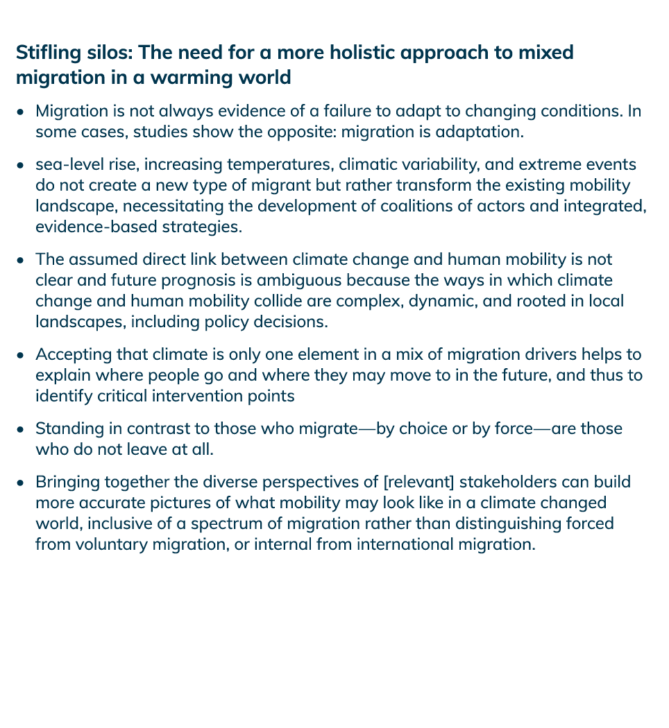 Stifling silos: The need for a more holistic approach to mixed migration in a warming world by Caroline Zickgraf    M   