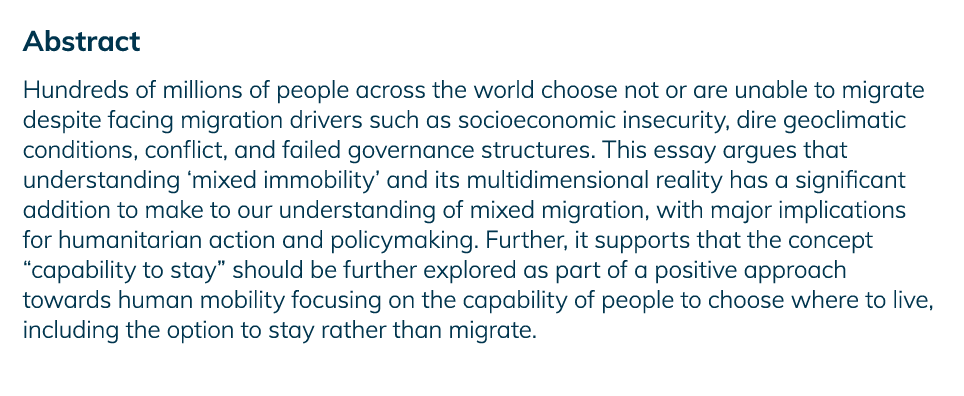 Abstract Hundreds of millions of people across the world choose not or are unable to migrate despite facing migration   