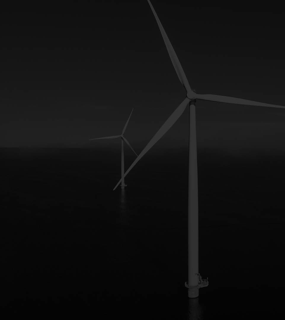 offshore windmill park with clouds and a blue sky, windmill park in the ocean drone aerial view with wind turbine Flevoland Netherlands Ijsselmeer